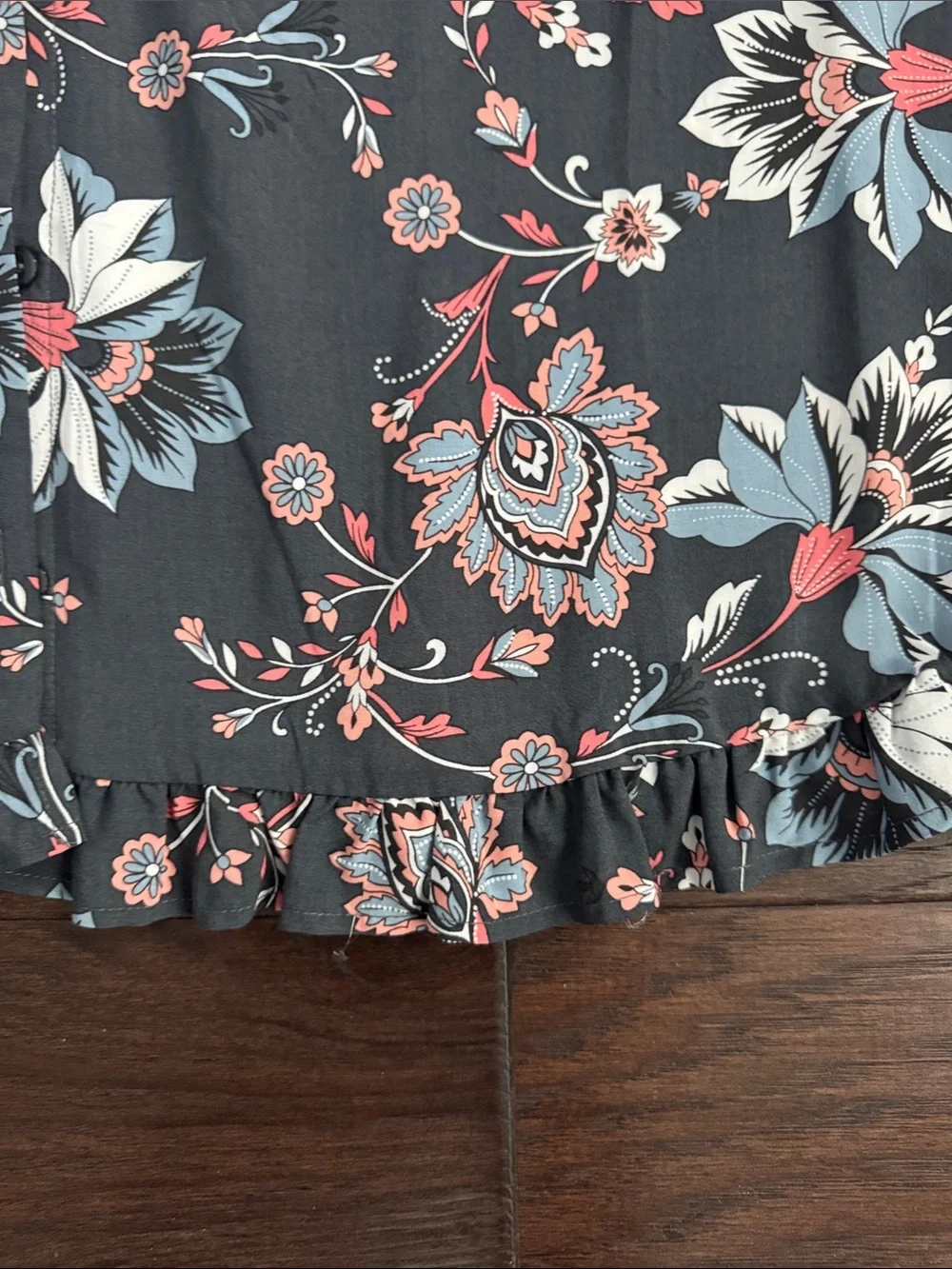 NWOT LOFT DARK GRAY Mini Dress with Pink & Blue Floral Print - Picture 6 of 8